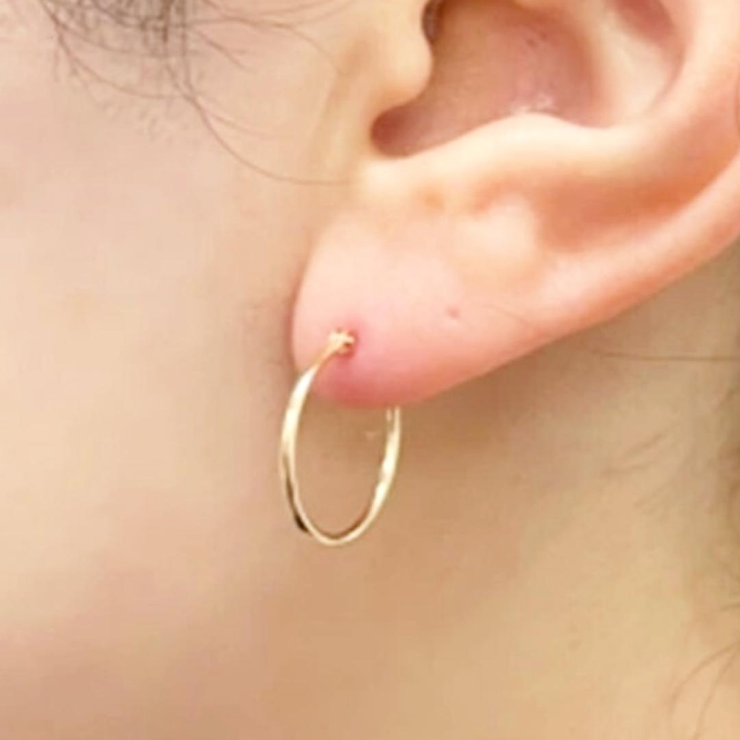 地金＊10金【1×15mm 定番フープピアス】Yゴールド K10刻印入 新品！