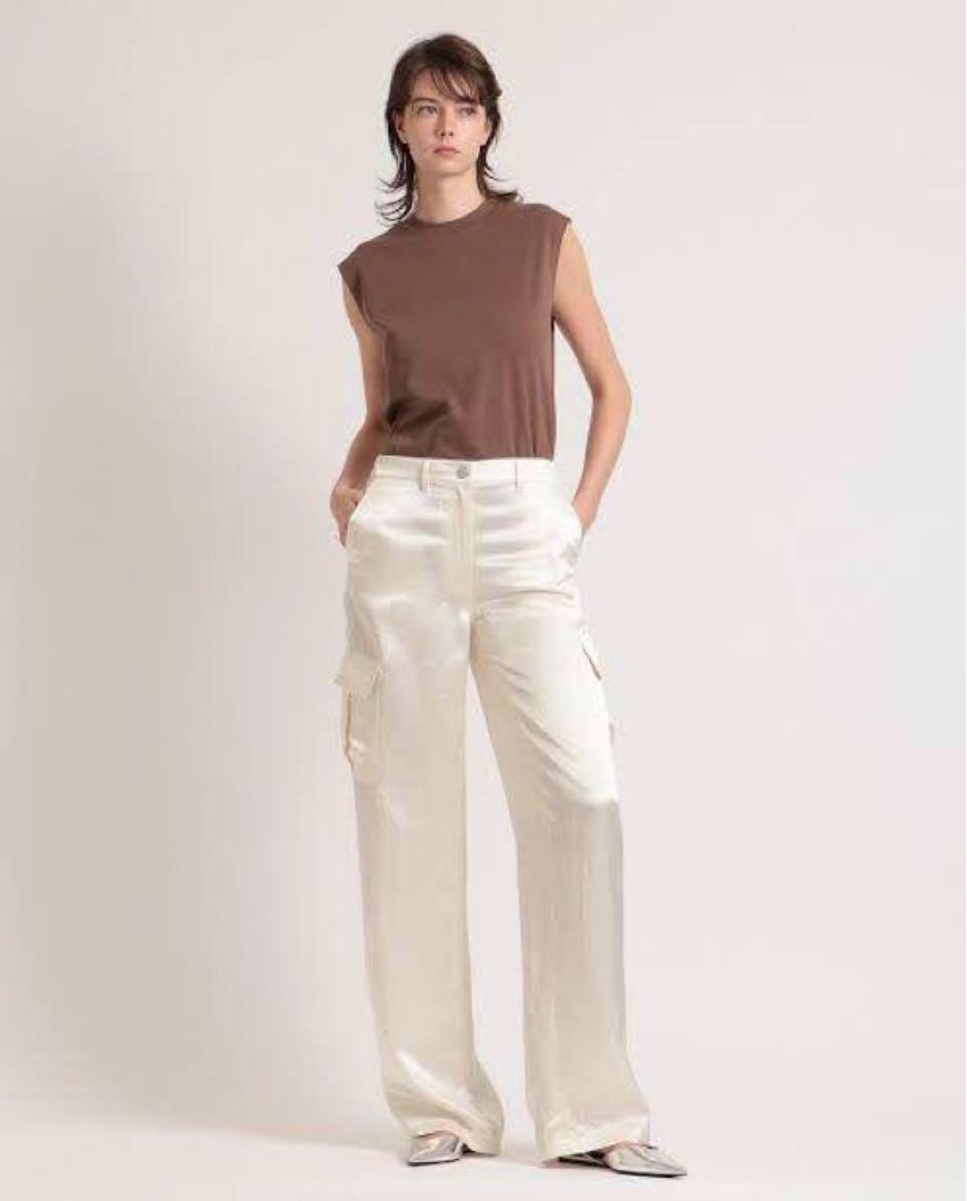 美品 Theory 23SS アセテートサテン カーゴパンツ アイボリー
