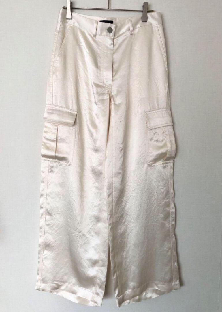 美品 Theory 23SS アセテートサテン カーゴパンツ アイボリー