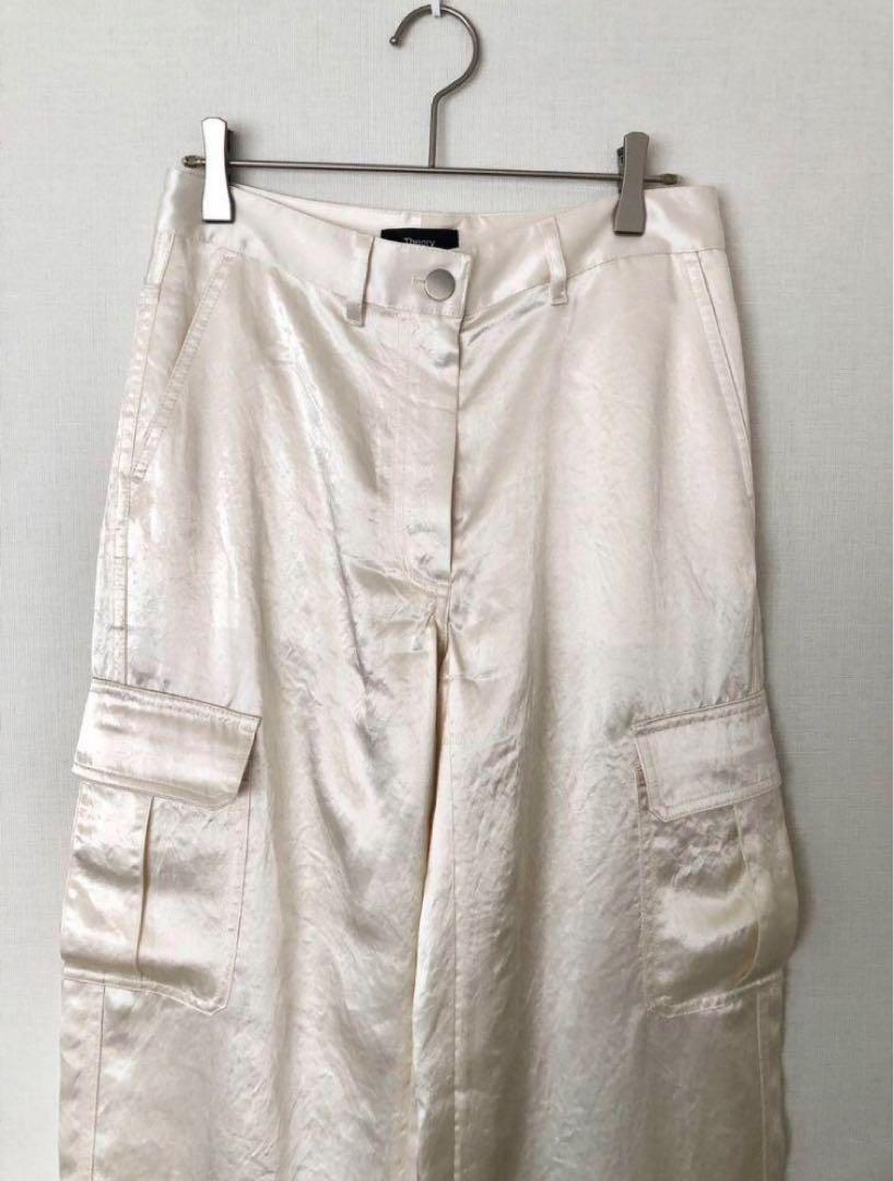 美品 Theory 23SS アセテートサテン カーゴパンツ アイボリー
