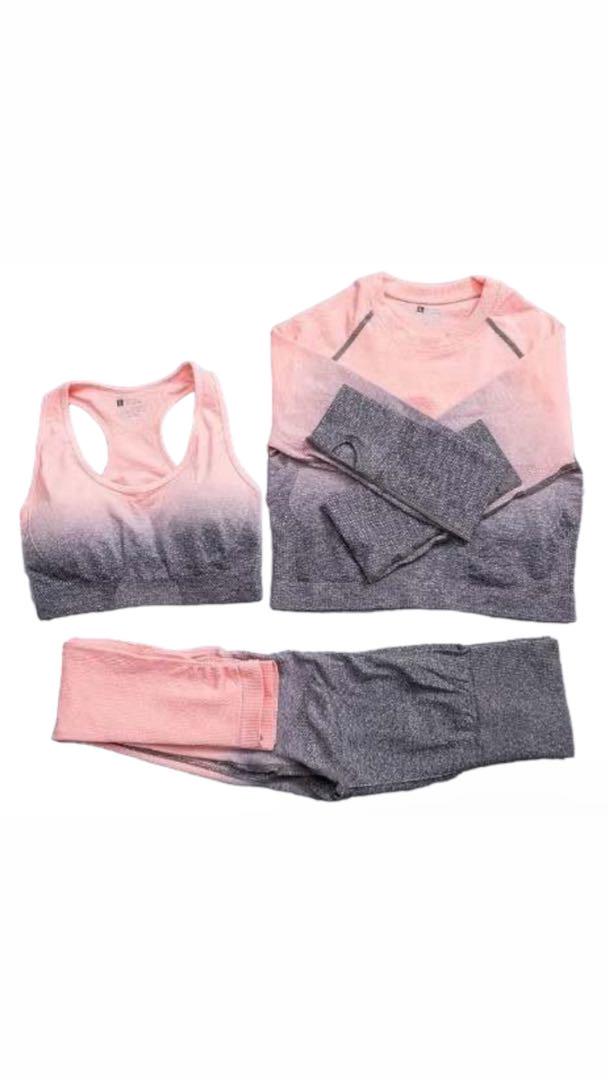 正規品 新品で快適な女性用ヨガ3点セット(ピンクグレー) サイズ---(L ヨガ・ピラティス