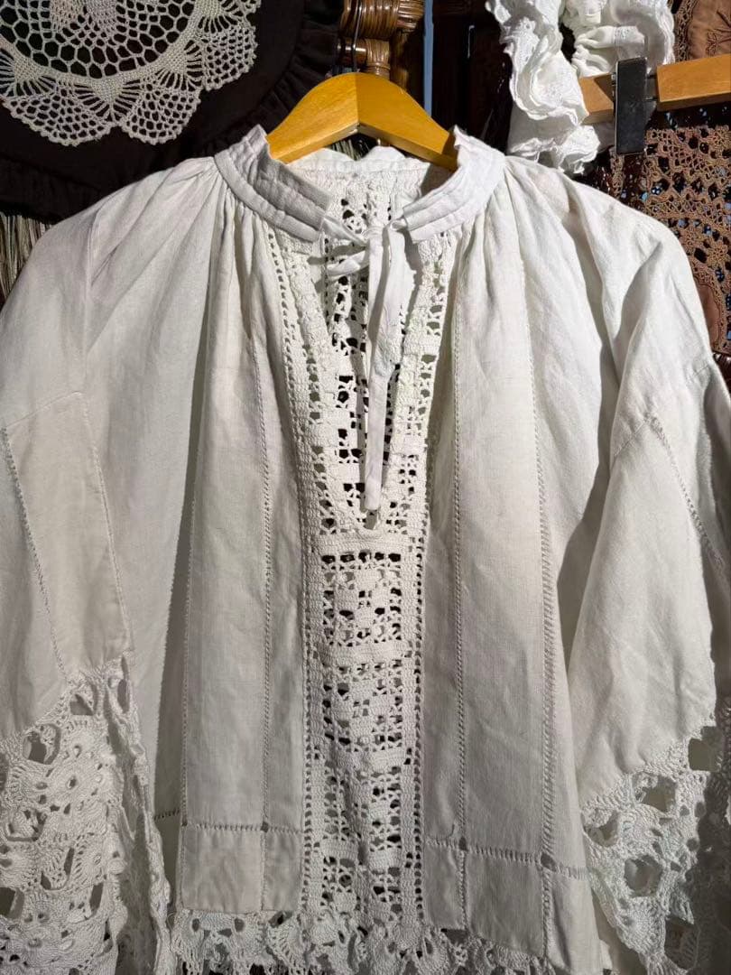 Vintageホワイトレース付きコットン生地目立った傷や汚れなし
