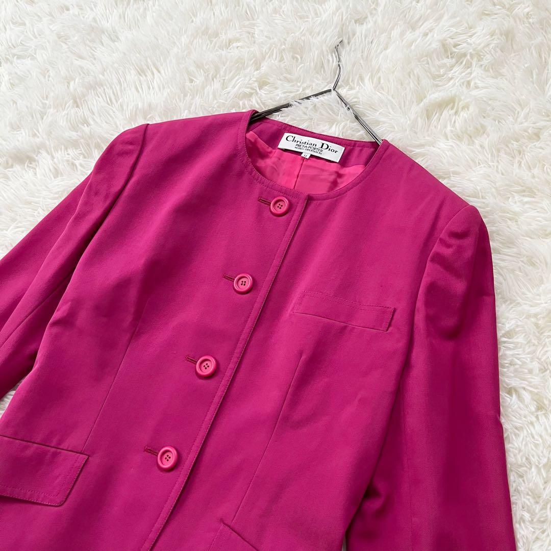 【クリスチャンディオール】セットアップ　11号　 ノーカラ―ジャケット　ピンク