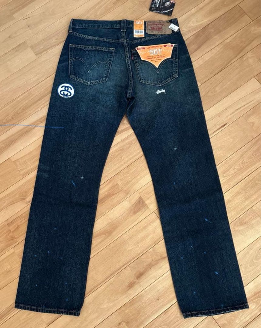 リーバイス・ステューシー コラボ 501 クラッシュ加工デニム リーバイス・ステューシー コラボ 501 クラッシュ加工デニム
