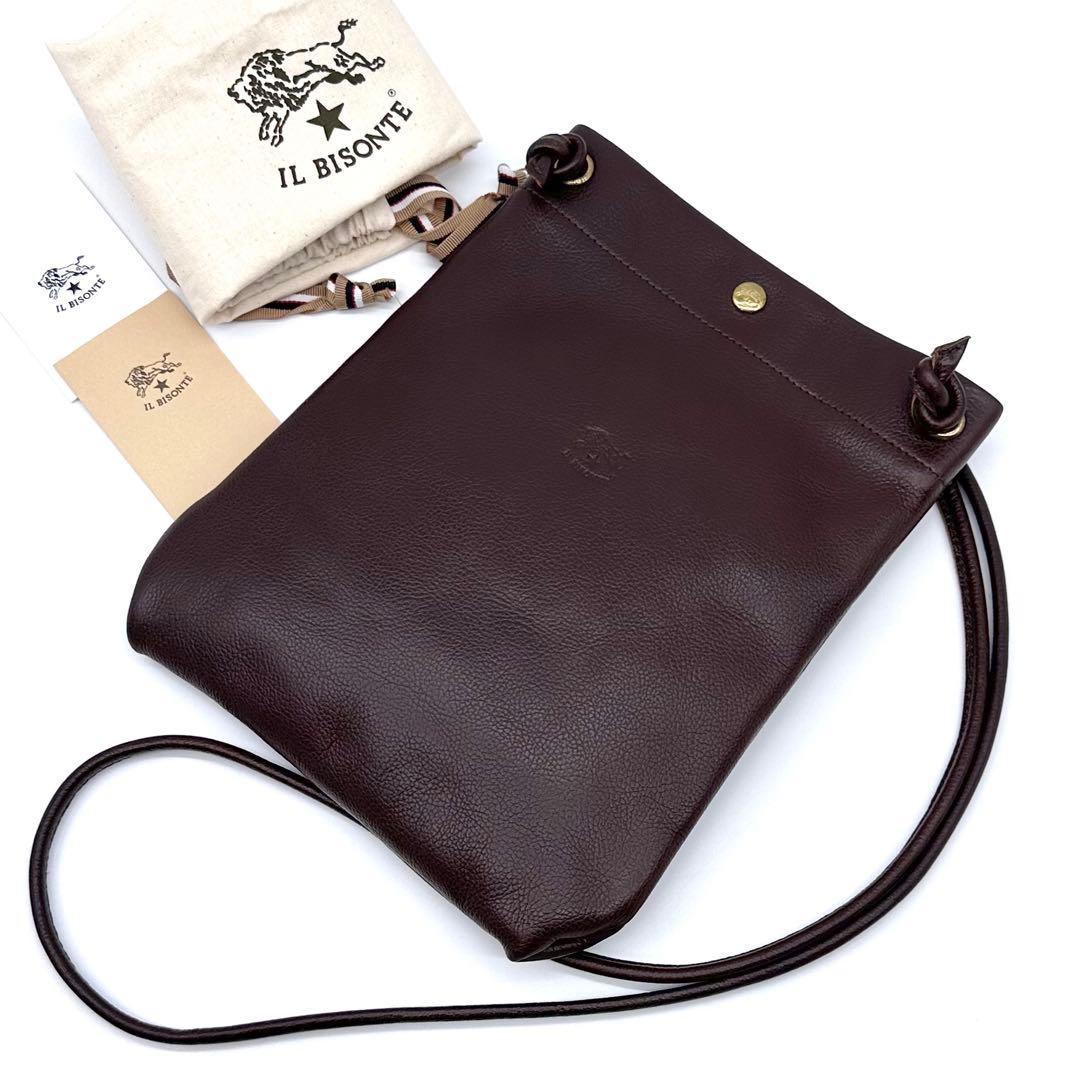 極美品✨ILBISONTE イルビゾンテ クロスボディバッグ 縦型 牛革 こげ茶