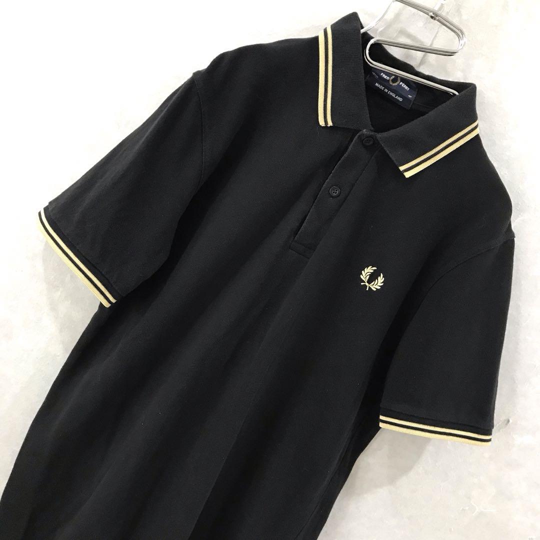 英国製 FRED ＰＥＲＲＹ ワンポイント ポロシャツ 黒金 40