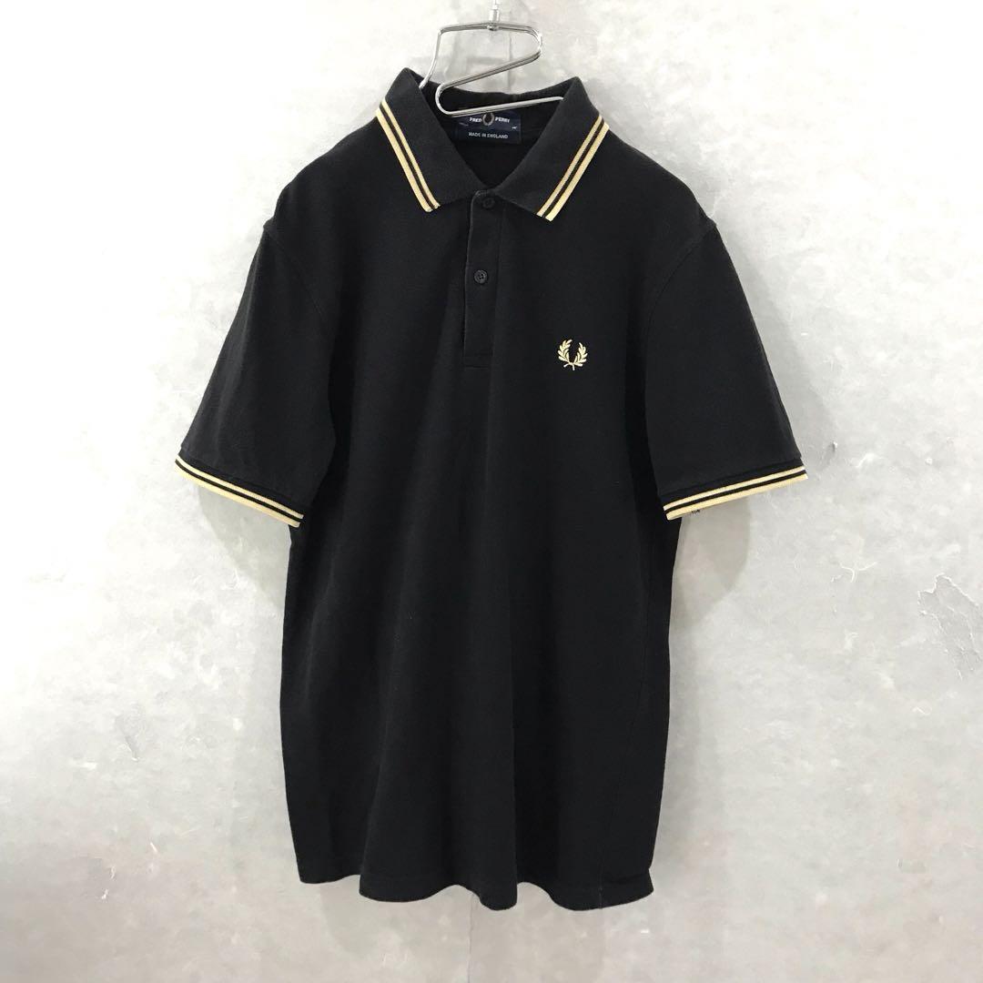 美品】フレッドペリー 半袖ポロシャツ　サイズ40　イングランド製（黒×金） 英国製 FRED PERRY ワンポイント ポロシャツ 黒金 40