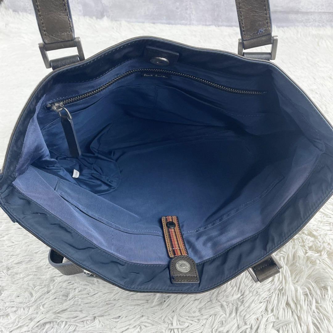 A4可 極美品 ポールスミス ナイロン レザー トートバッグ 肩掛け ネイビー