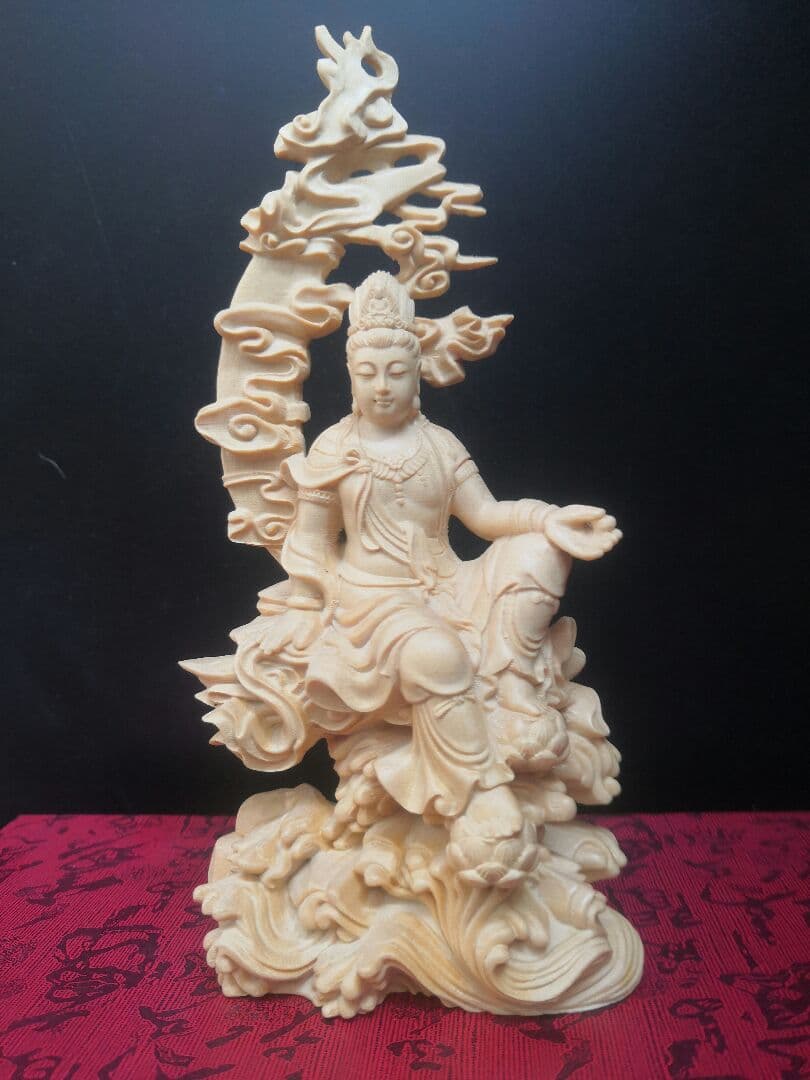 修縁堂】彫刻仏像 水月観音 観音像 観音菩薩 仏教木彫 精密細工