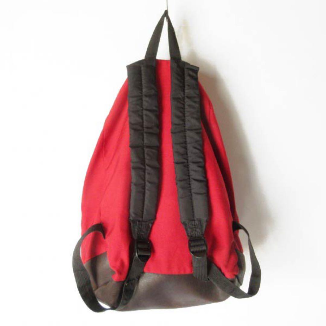 80s USA製 JANSPORT ナイロン×ボトムレザー リュックサック 赤系 80s USA製 JANSPORT ナイロン×ボトムレザー リュックサック 赤系