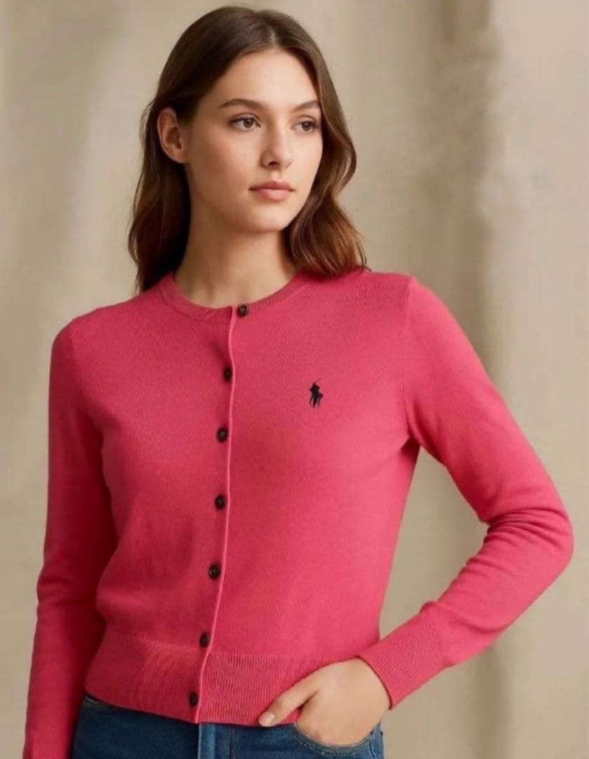 ️ ️POLO ラルフローレン シンプル カーディガン ピンク XSサイズXS SS POLO RALPH LAUREN