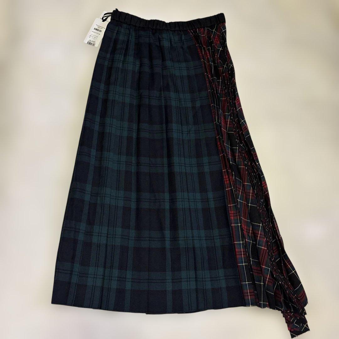 チェック柄アイレットベルトロングプリーツSKグリーン系38M GRACE