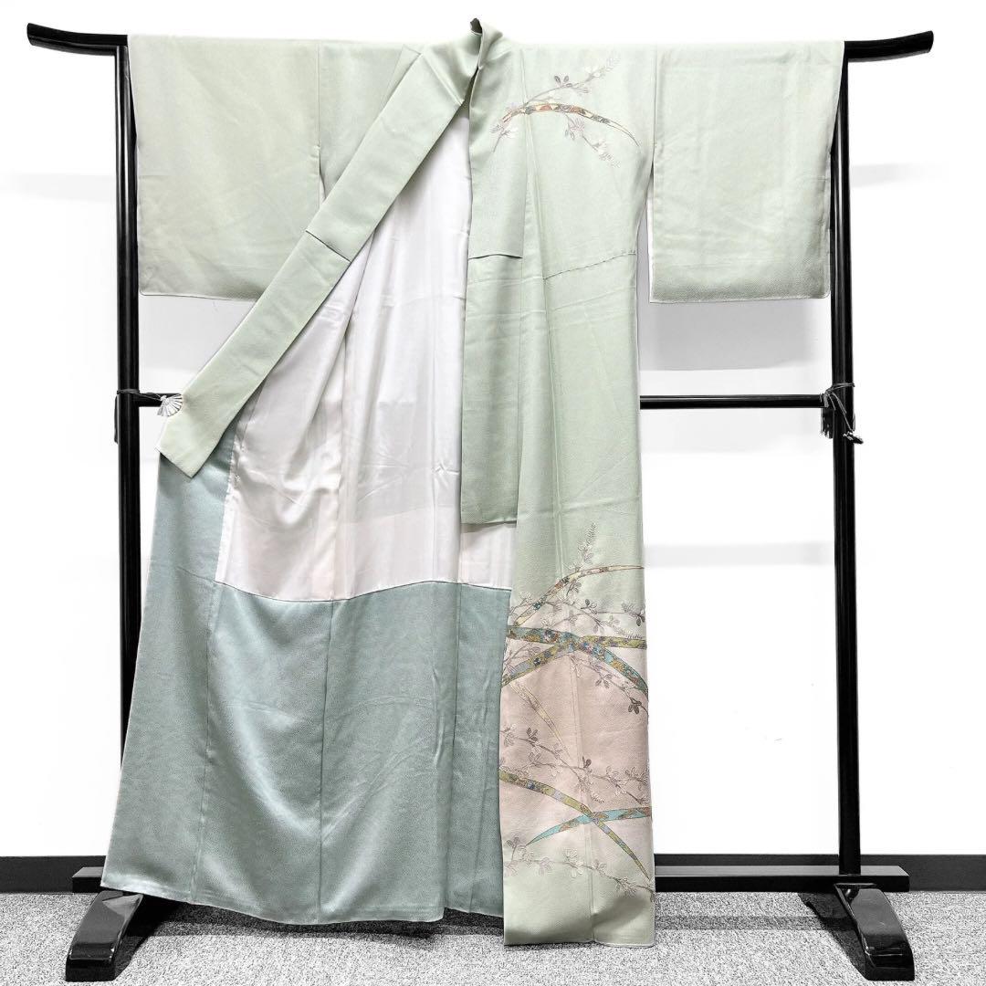 未着用付け下げ刺繍椿梅萩金彩芝草地紋着物075w d