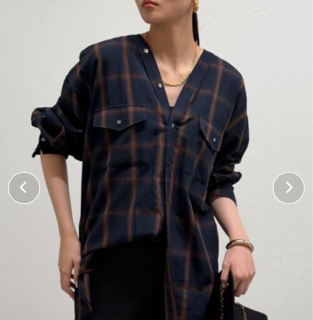 ラウンジドレス LOUNGEDRES オンブレチェックシャツM Loungedress