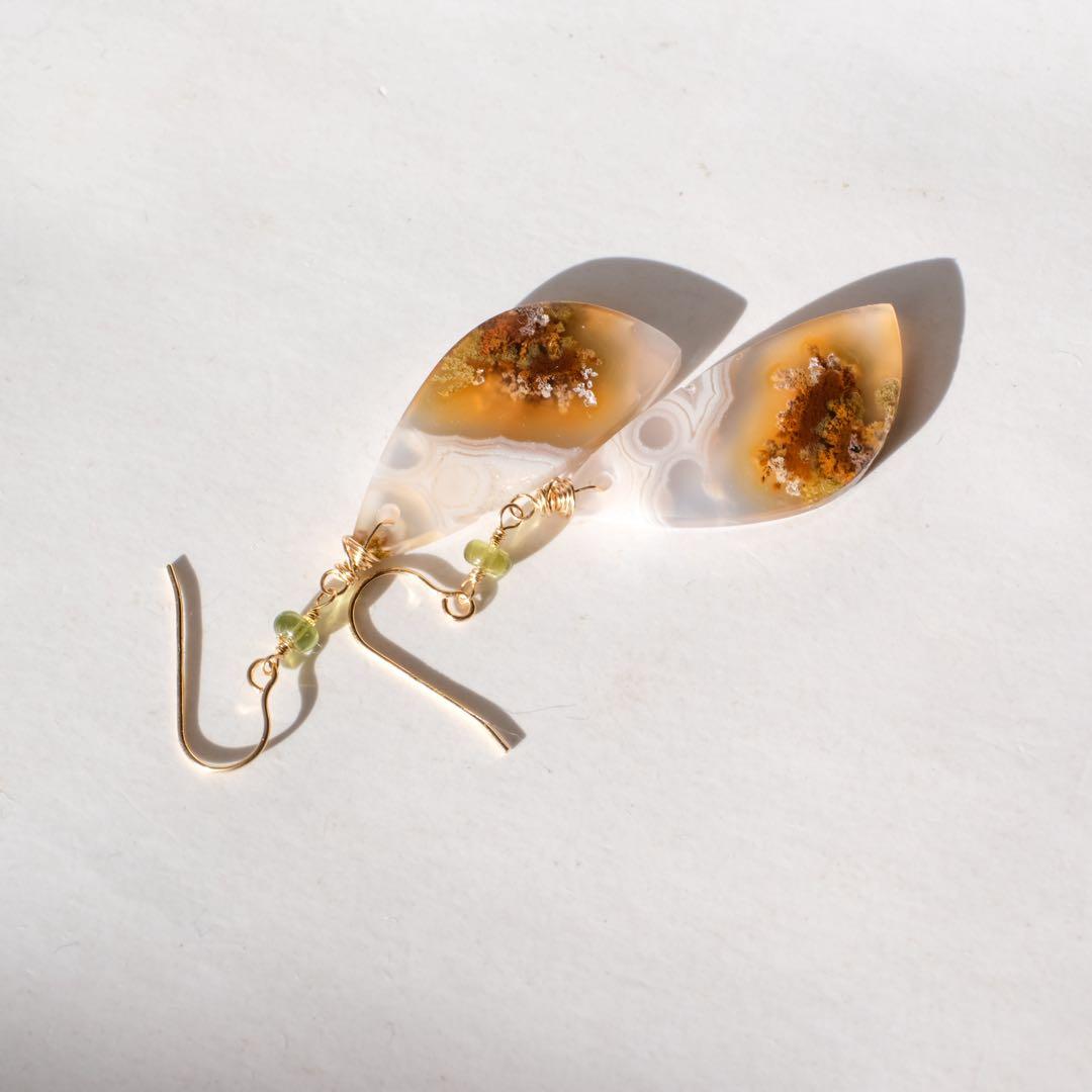 14kgfテルナテ島モスアゲートピアス イヤリング