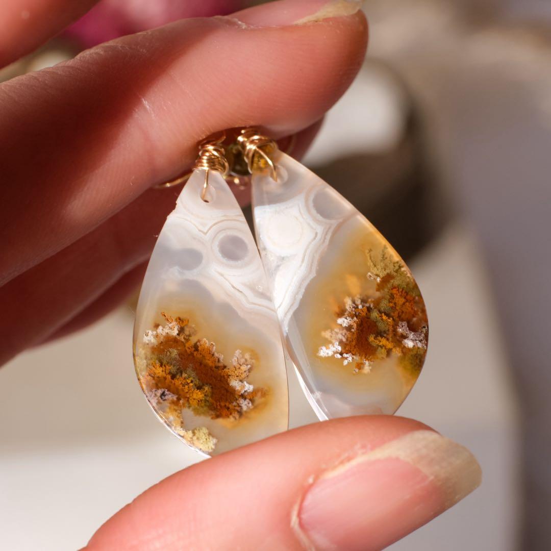 14kgfテルナテ島モスアゲートピアス イヤリング