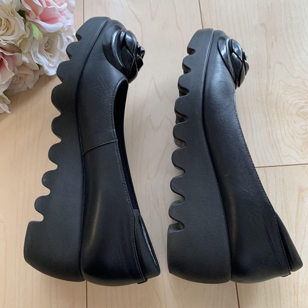 ヒルズアヴェニュー　美品　ウェッジソール　靴　23cm カメリア   黒 ヒルズアヴェニュー美品ウェッジソール靴23cm カメリア 黒