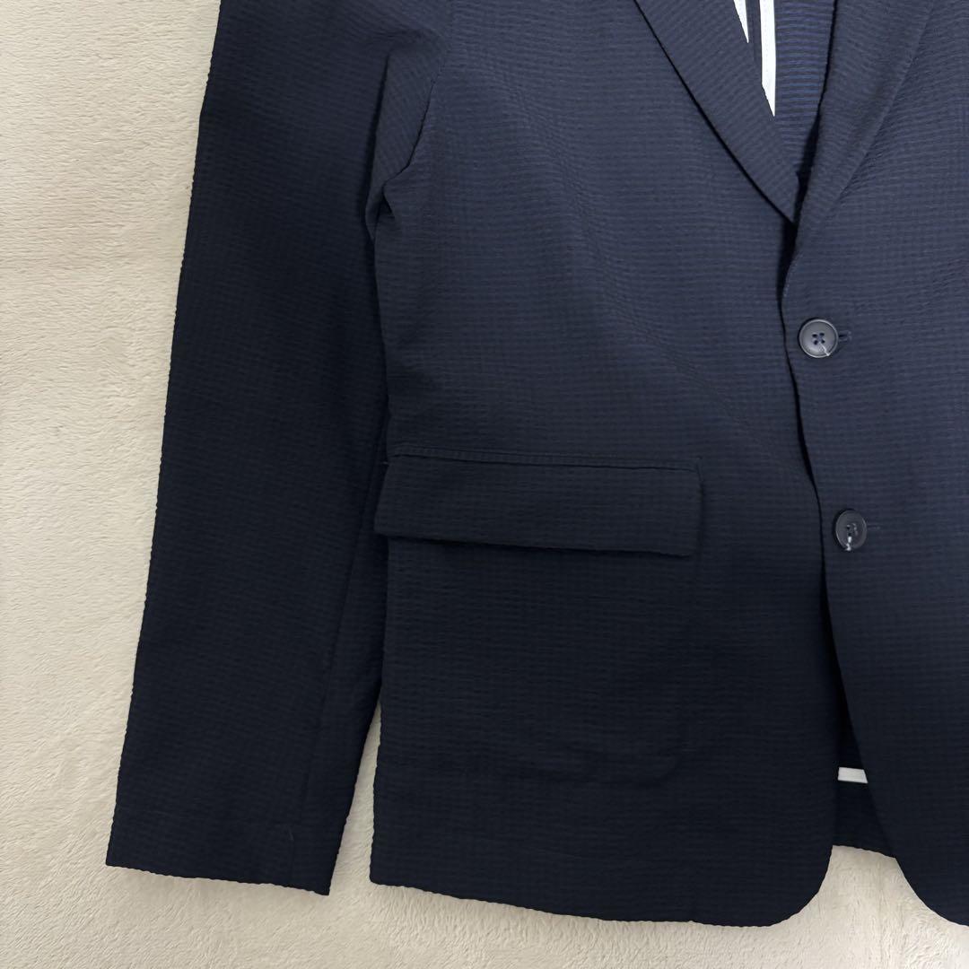 美品✨ZARA　シアサッカー　トラベルスーツ　セットアップ　ネイビー 極美品 ZARA シアサッカーブレザー ハーフパンツ スーツ