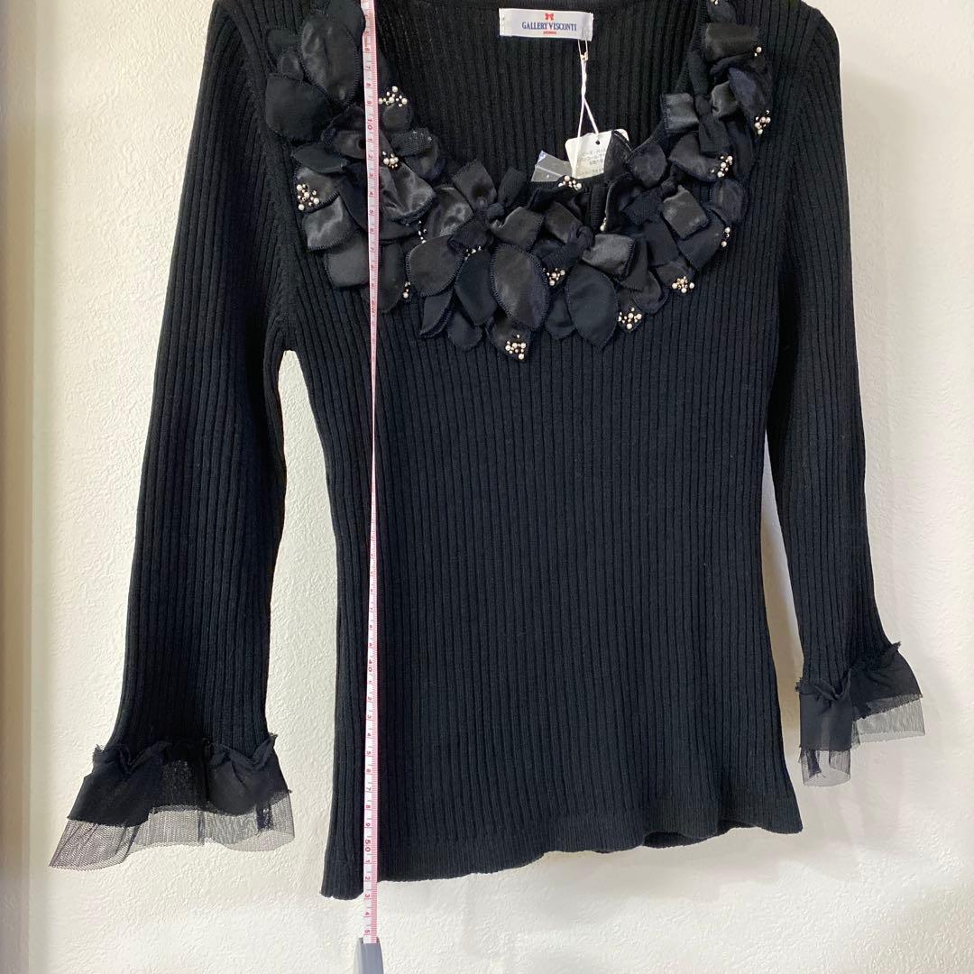 GALLERY VISCONTI☆胸元リボンビジュー七分袖リブニットカットソー mdprevattcaulkingandwaterproofing.com