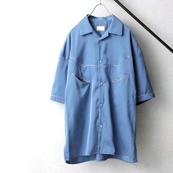 《別注》アンティークサテン ウエスタンパイピング オープンカラーシャツ