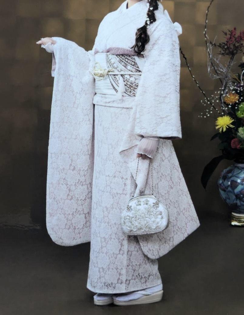 総レース振り袖フルセット　くすみピンク　成人式卒業式　美品