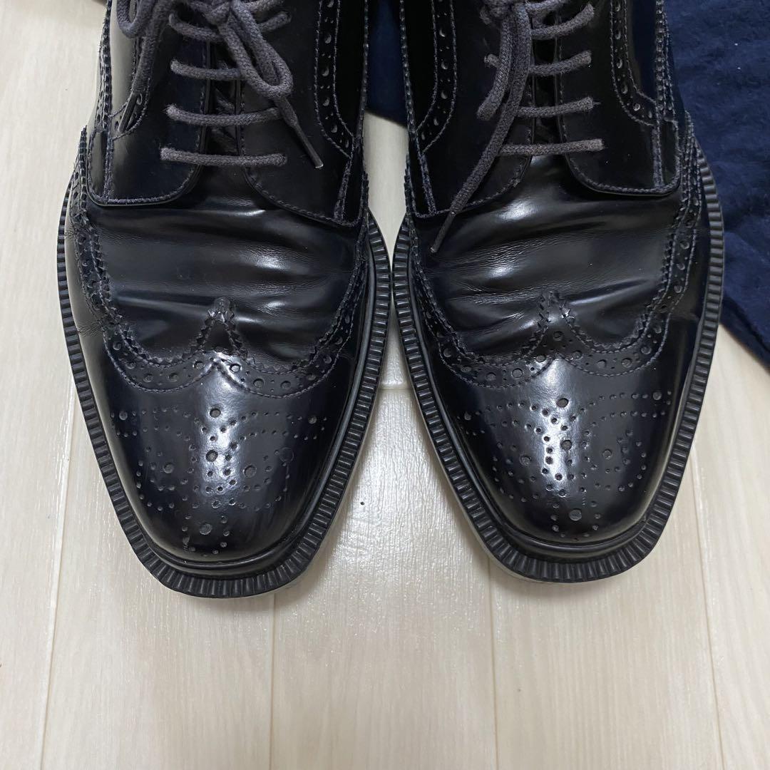 【美品】プラダ　ドレスシューズ　ビジネス　ウィングチップ　厚底　ブラック　7