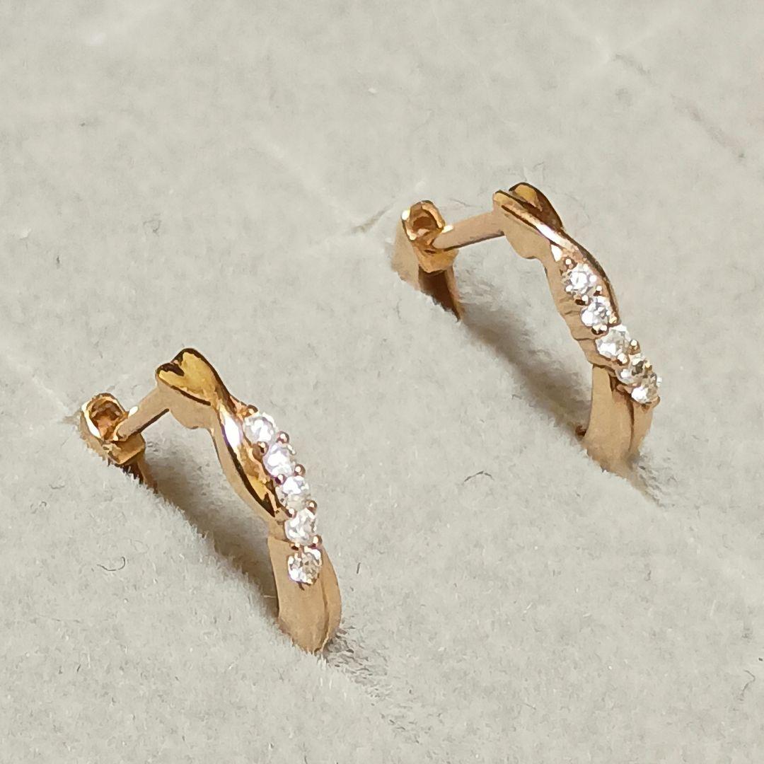 【あや商品】K10 YG ダイヤモンドフープピアス