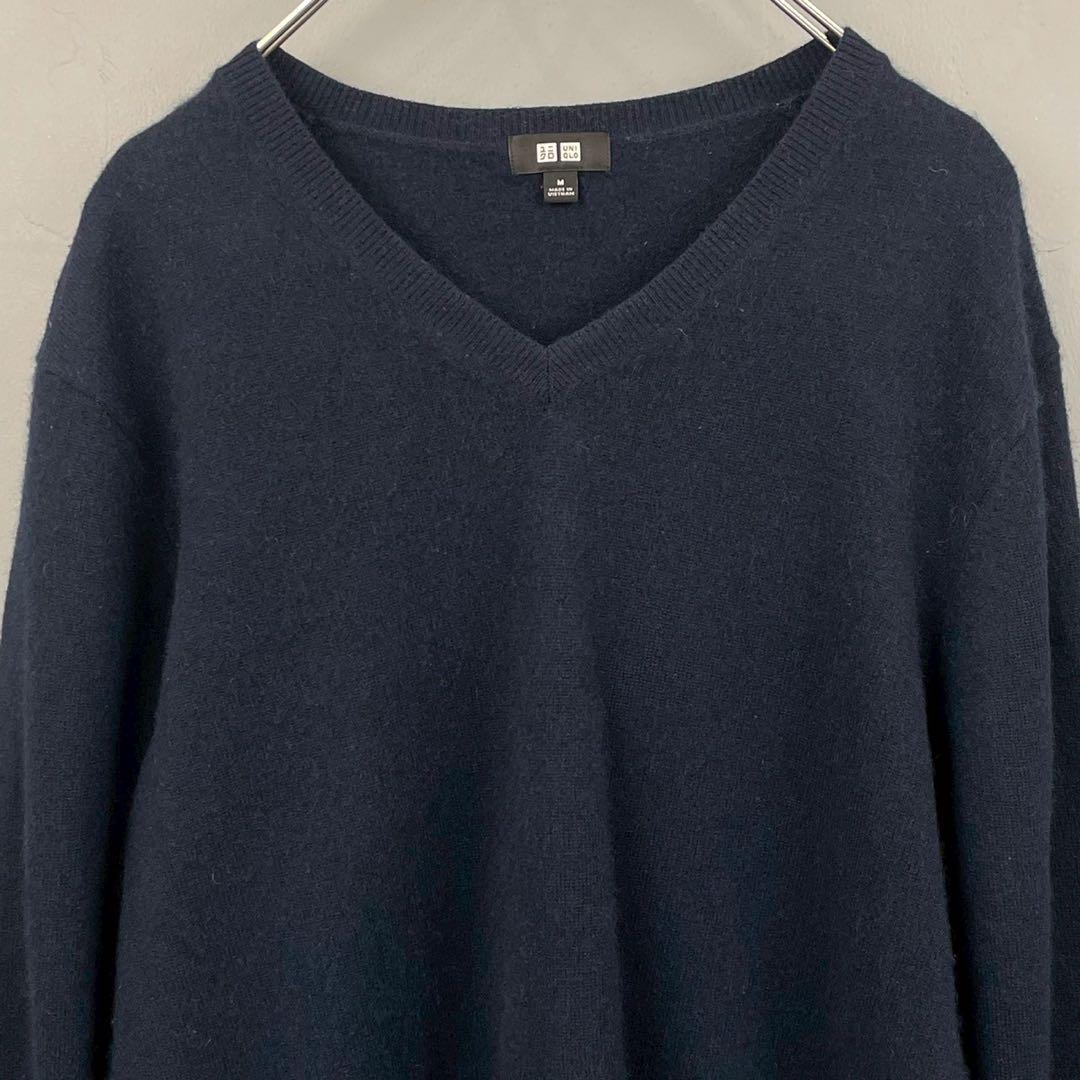 新品 未使用 ユニクロ カシミヤVネックセーター XL パープル