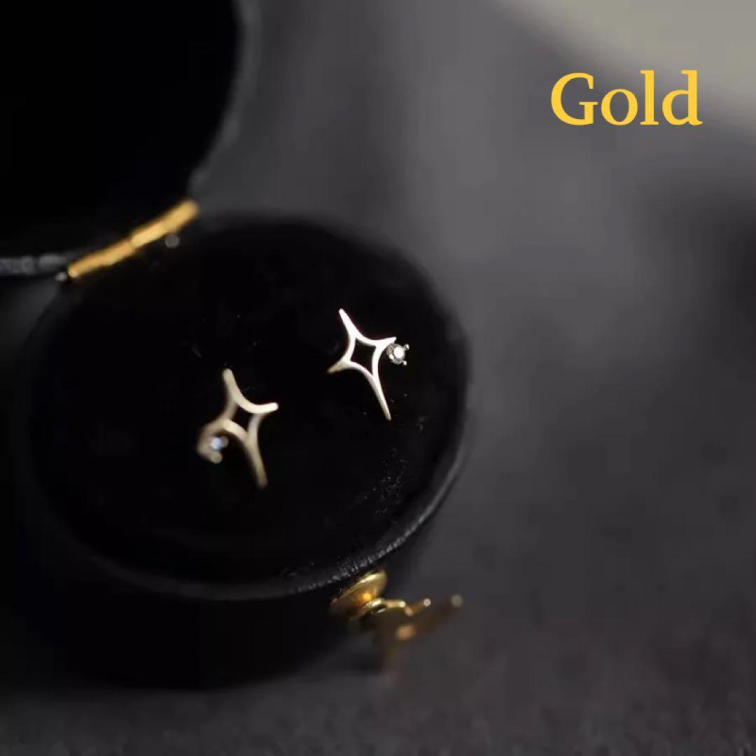 094Ag【ゴールド】ピアス　十字星　スター　大人可愛い　ダイヤ　CZ　S925