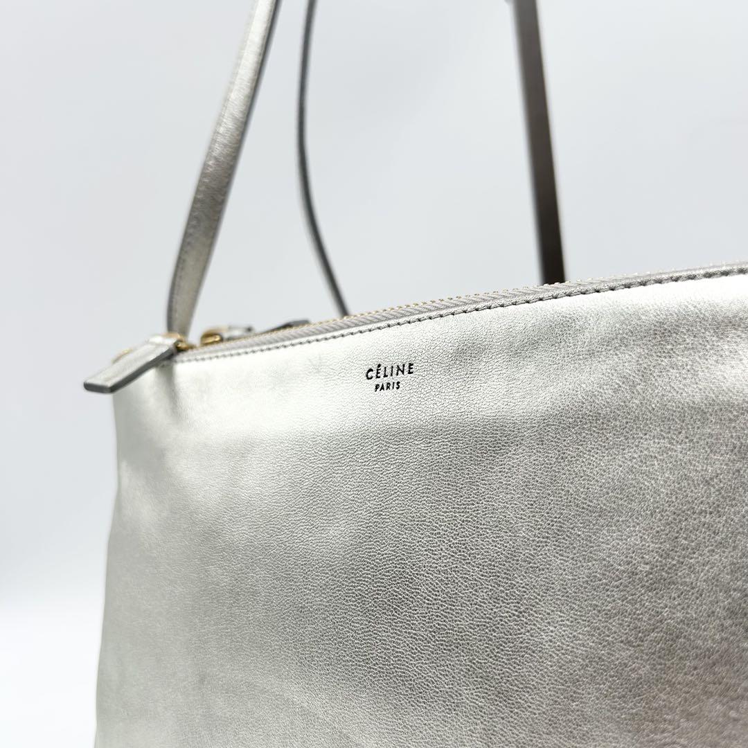 美品 セリーヌ シルバー トリオ フィービー期 ショルダーバッグ メタリック 美品 セリーヌ シルバー トリオ フィービー期 ショルダーバッグ