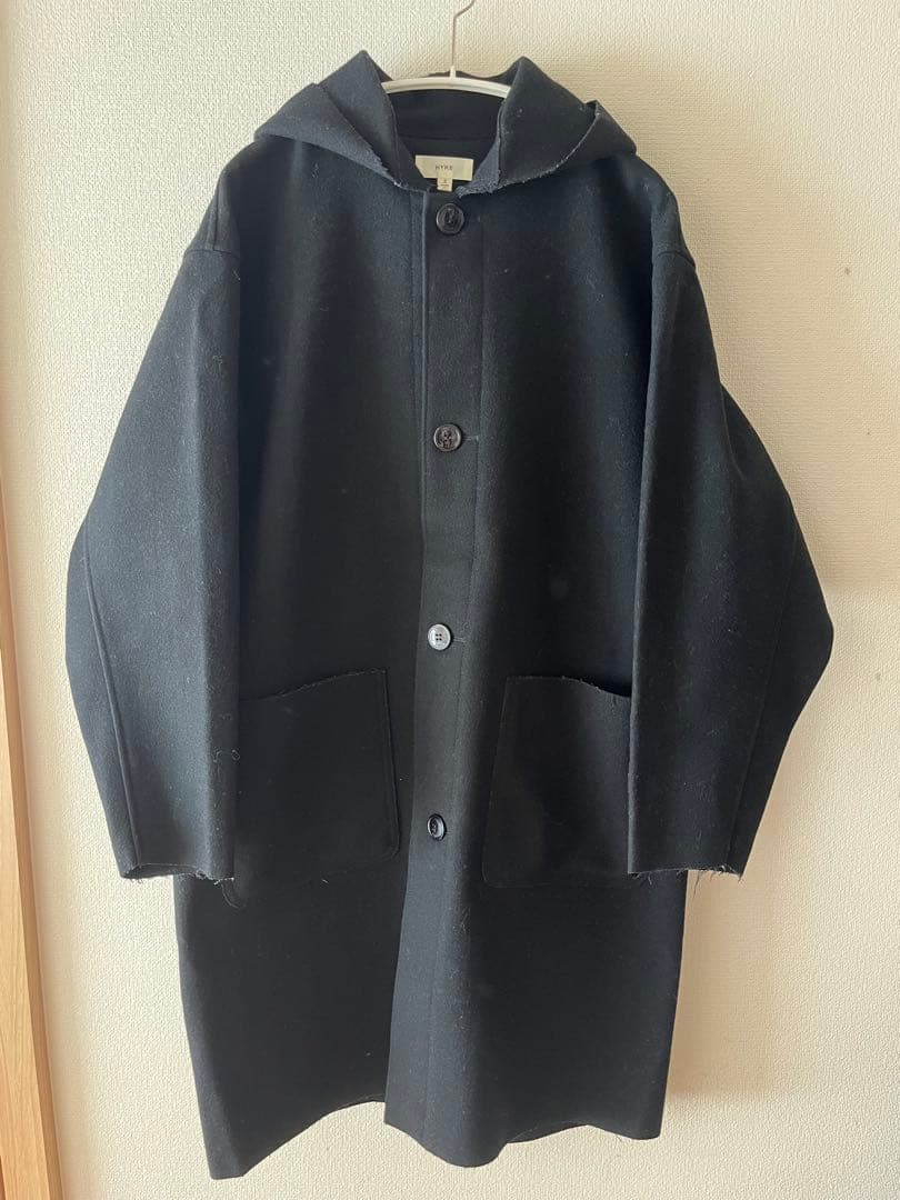 HYKE ハイク ウール メルトン カットオフ コート 黒M HYKE