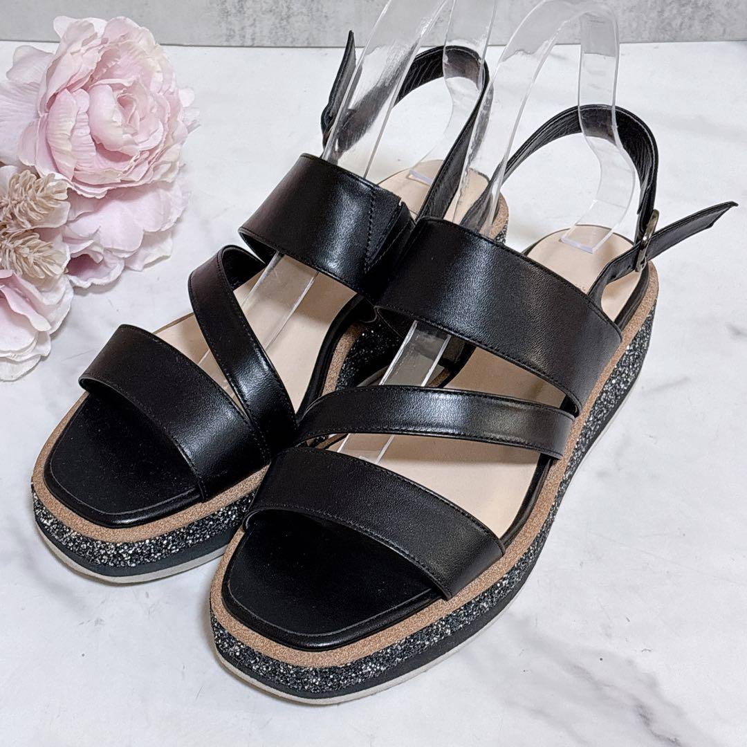 美品 ダイアナ サンダル 厚底 グリッター ストラップ プラットフォーム 黒