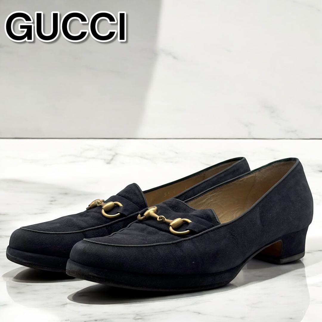 GUCCI グッチ ホースビット ローファー スエード ネイビー 35 1/2C