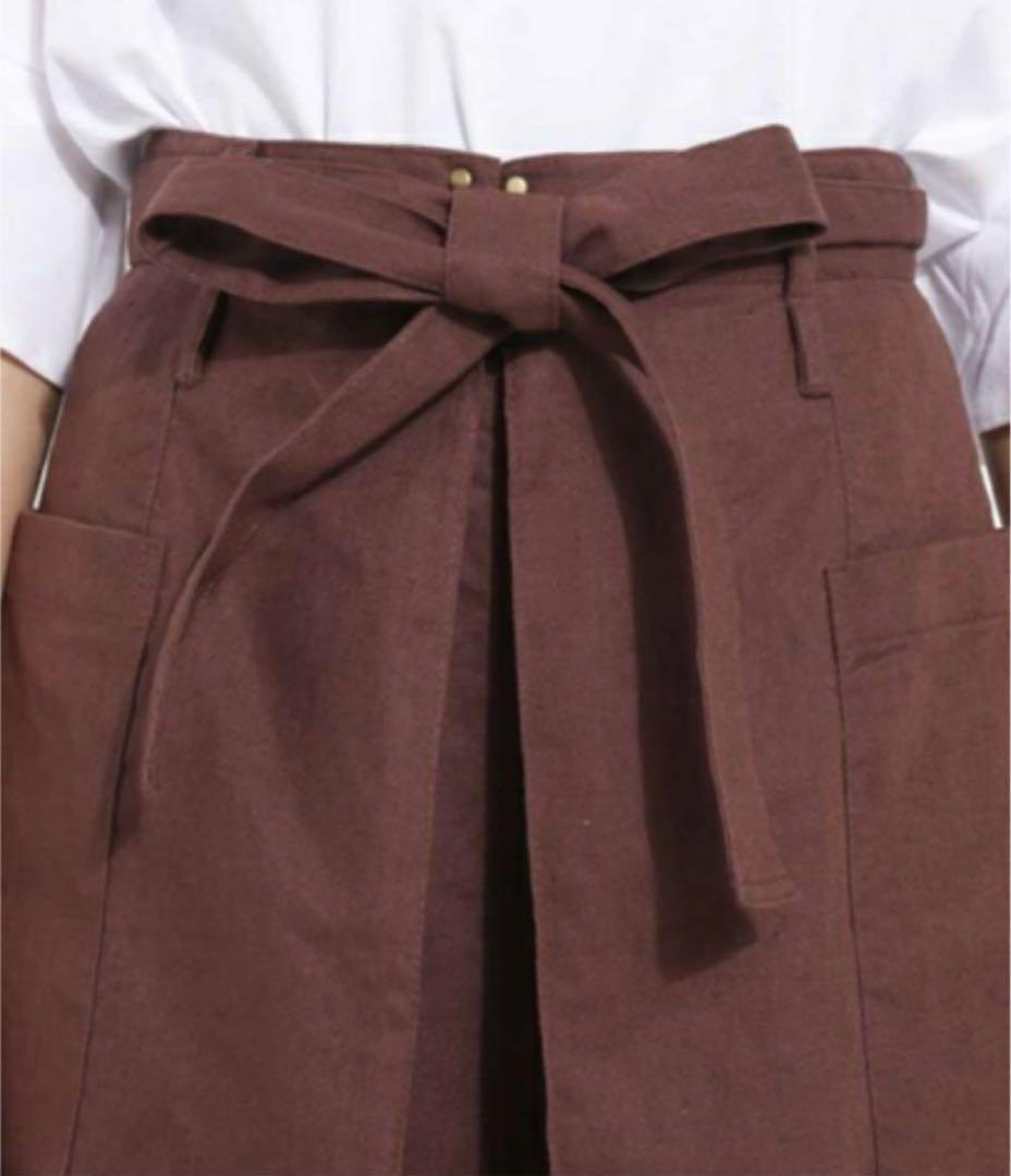 新品　a.v.v 綿麻　リネン　ワイドパンツ　ブラウン　L ウエストリボン