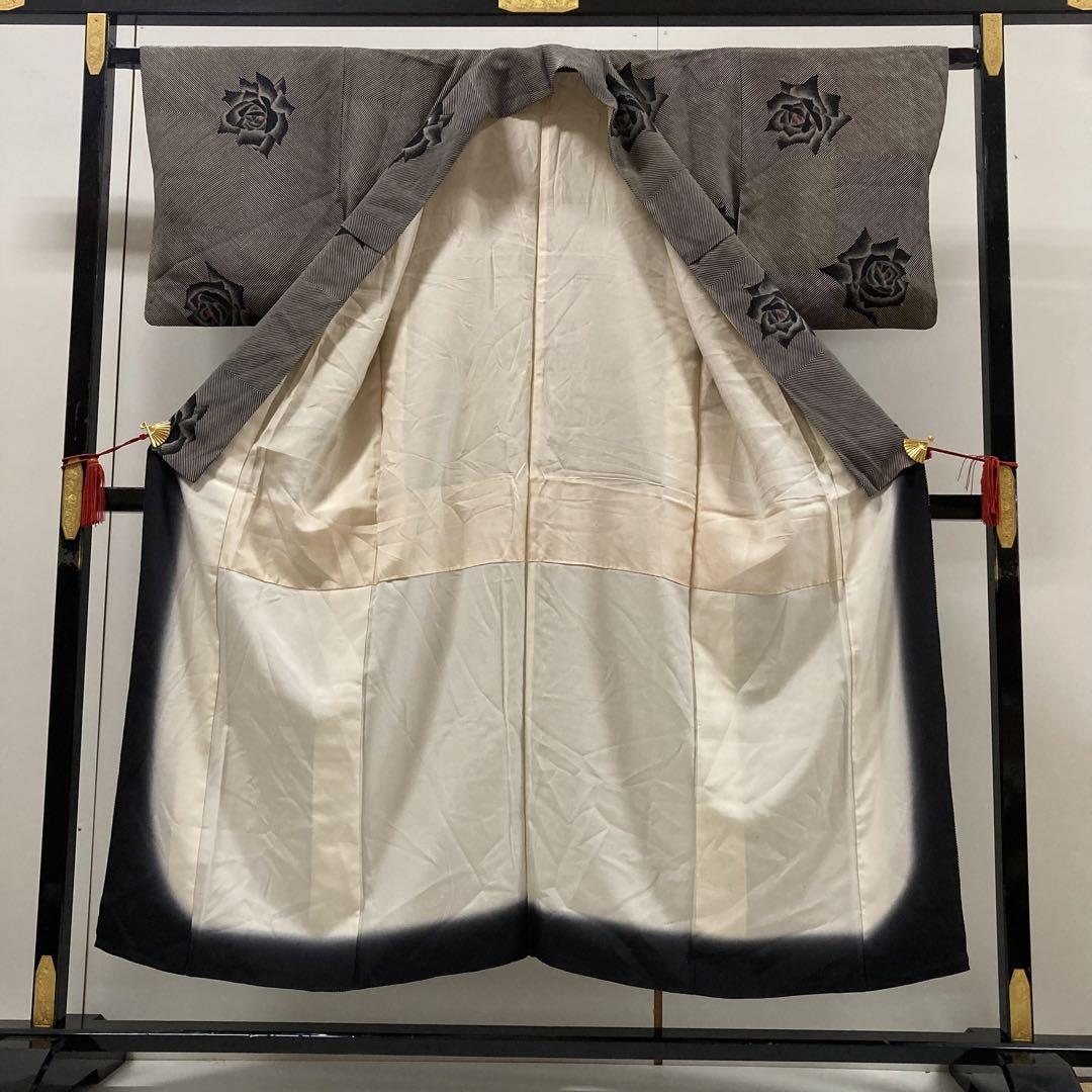 アンティーク 薔薇 市松 素敵なデザイン 正絹 IK-1493
