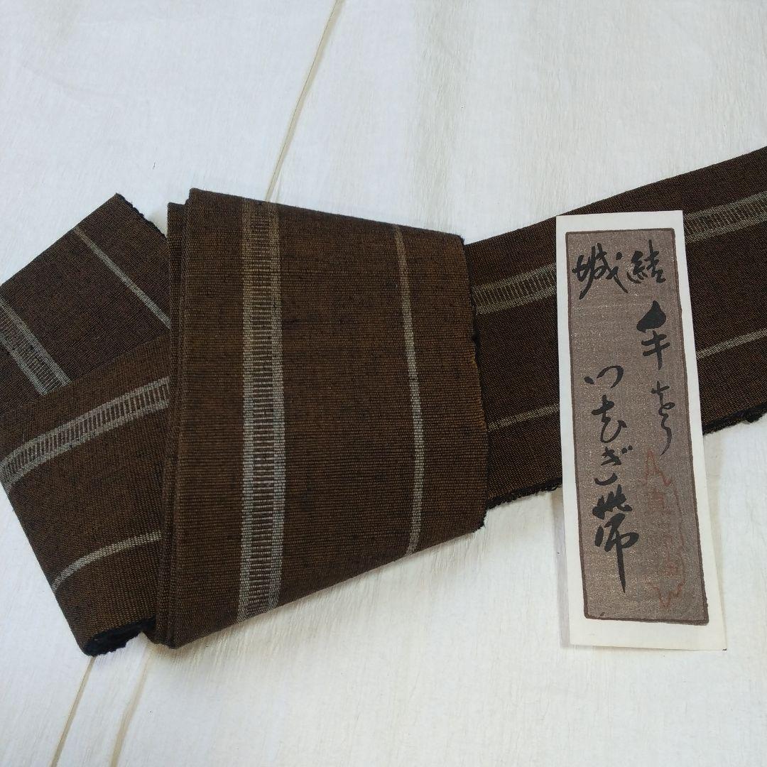 結城紬 角帯 茶色 真綿紬 手織り 紬 紬帯