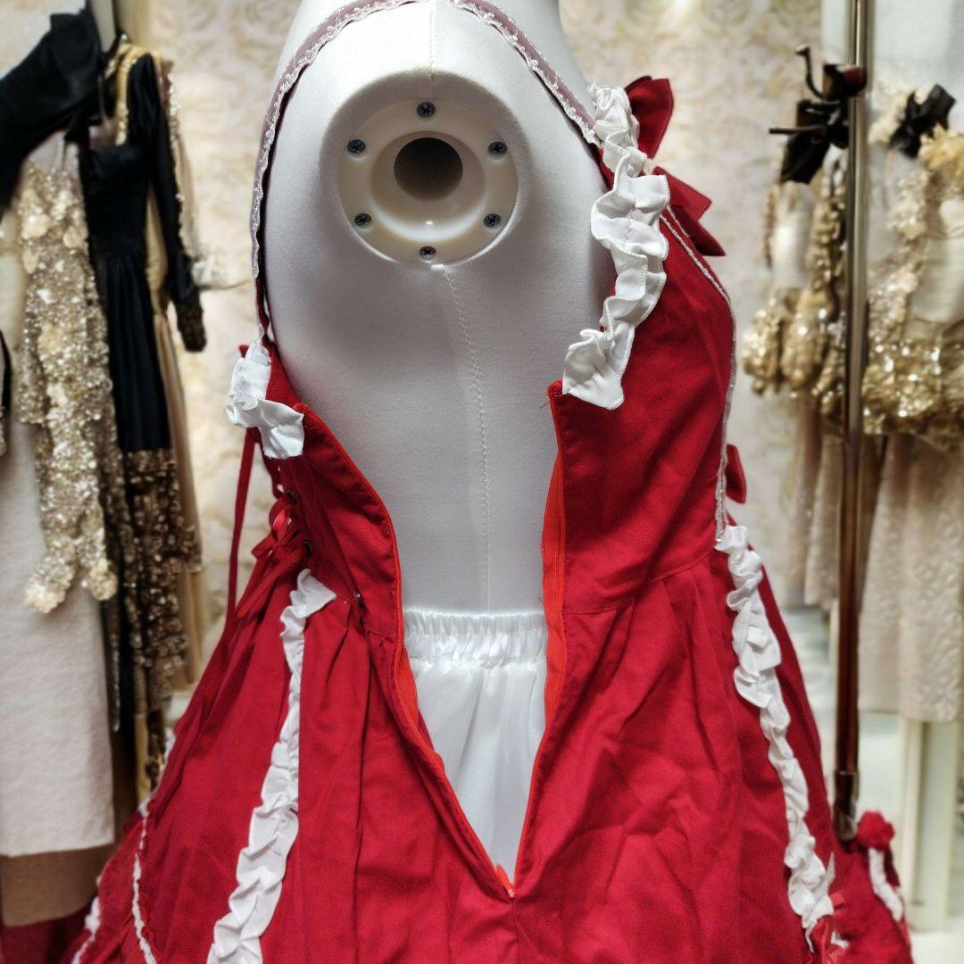 引き立つ ロリータ ワインレッドjsk ロング丈 ドレス風 リボン M〜L新品、♥ 週末sale