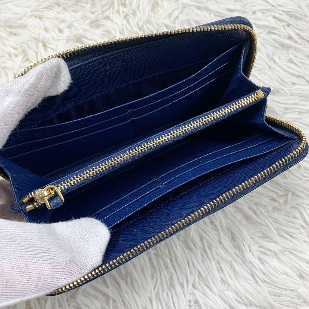 【✨美品✨】プラダ サフィアーノ ラウンドジップ 長財布 ネイビー 付属品完備