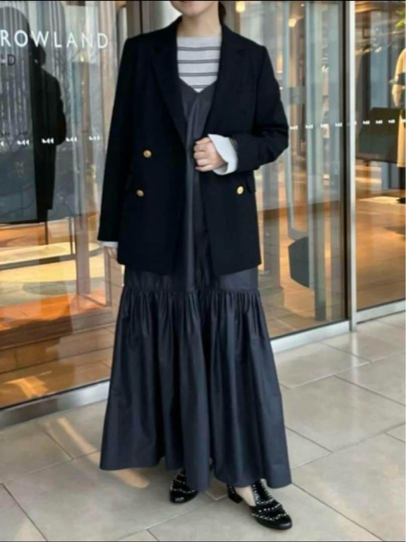 【美品】MACPHEE/クリスピータフタ キャミソールワンピース/36/ネイビー