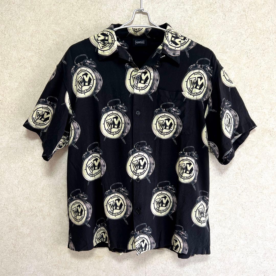 グランドセール wasted youth Mサイズ ブラック レーヨン アロハシャツ