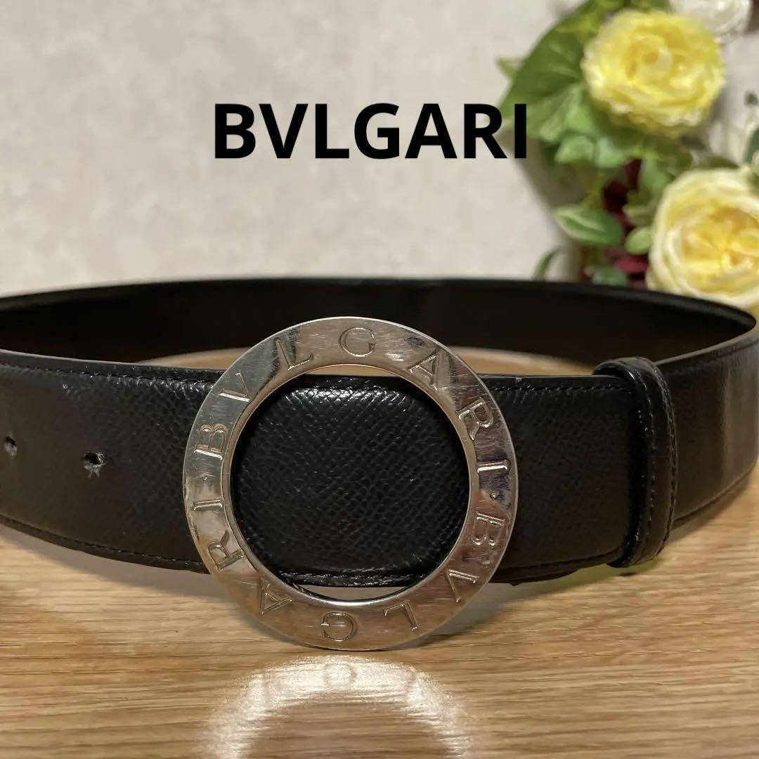 BVLGARI メンズベルト　サークルロゴ　ブラック