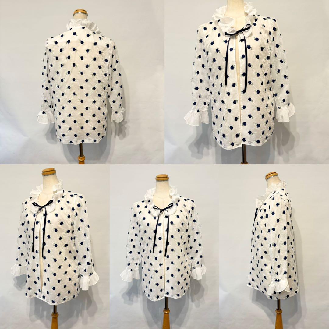 未使用★JUN ASHIDA フラワー刺繍　フリルブラウス　リボン　イタリア生地