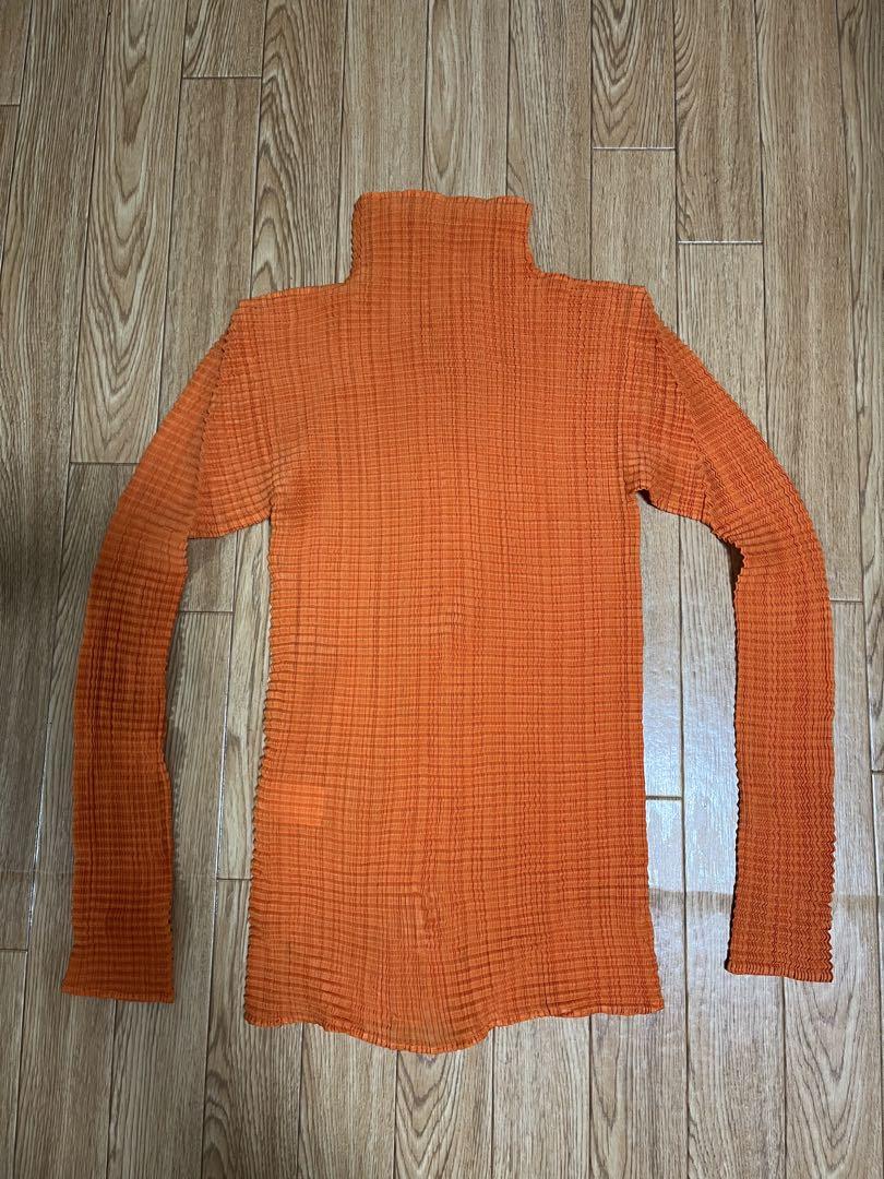 ISSEY MIYAKE プリーツプリーズ　オレンジ ハイネック 長袖　M