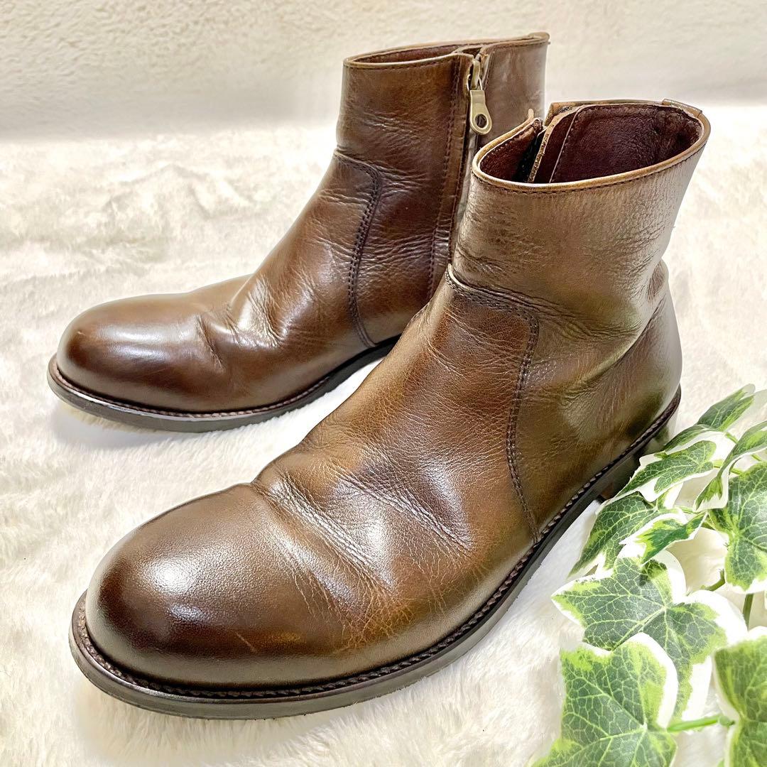 PADRONE パドローネ サイドジップ ショートブーツ ダーク