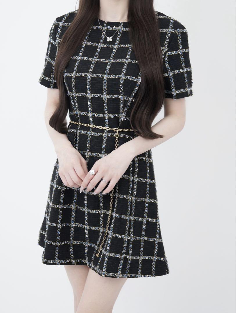 lumignon ツイード ワンピース black 完売品♡Lumignon original♡ツイードワンピース ♡ブローチ付き