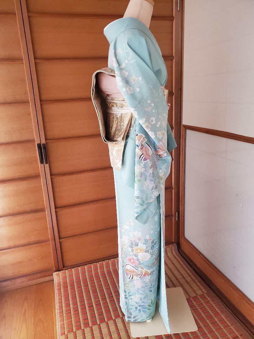 夏着物 絽 付下げ訪問着 手洗い可能 菖蒲と流水の図 濃紺 日本製