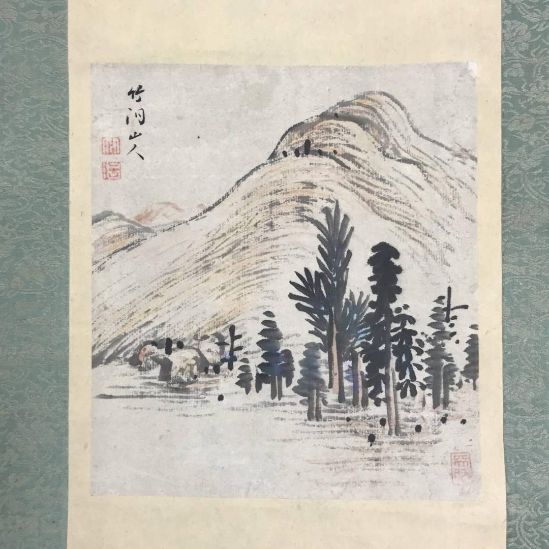 【真作】中林竹洞/山水図/掛軸/名家伝来/AB-815