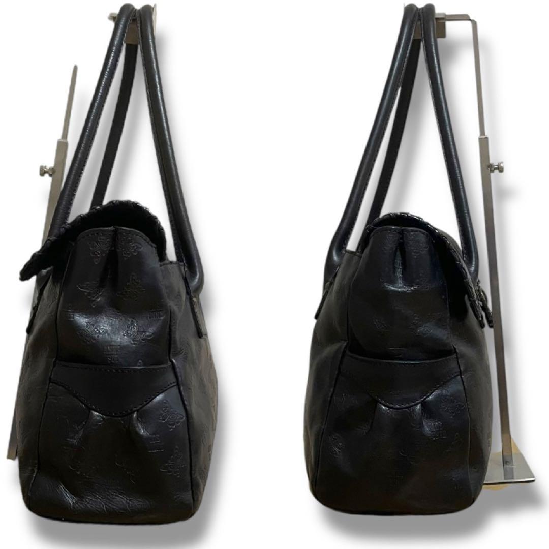 美品 アナスイ トートバッグ 肩掛け ブラック オールレザー ブラック 蝶柄 鞄 美品 アナスイ トートバッグ 肩掛け ブラック オールレザー