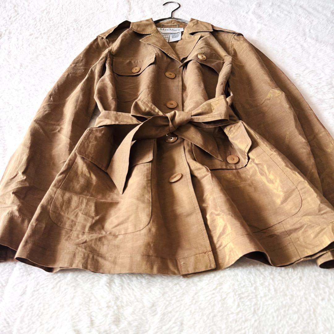 未使用タグ付き！'S MaxMara 麻素材シャツジャケット 40 希少】 マックスマーラ メタリック シャツ ジャケット コットン