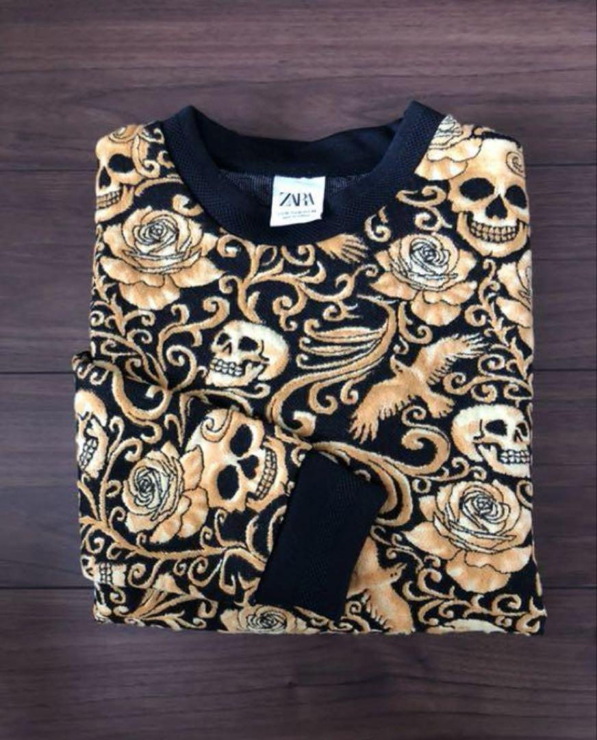 美品 ZARA ザラ スウェット スカル 薔薇 総柄 刺繍 L - メルカリ